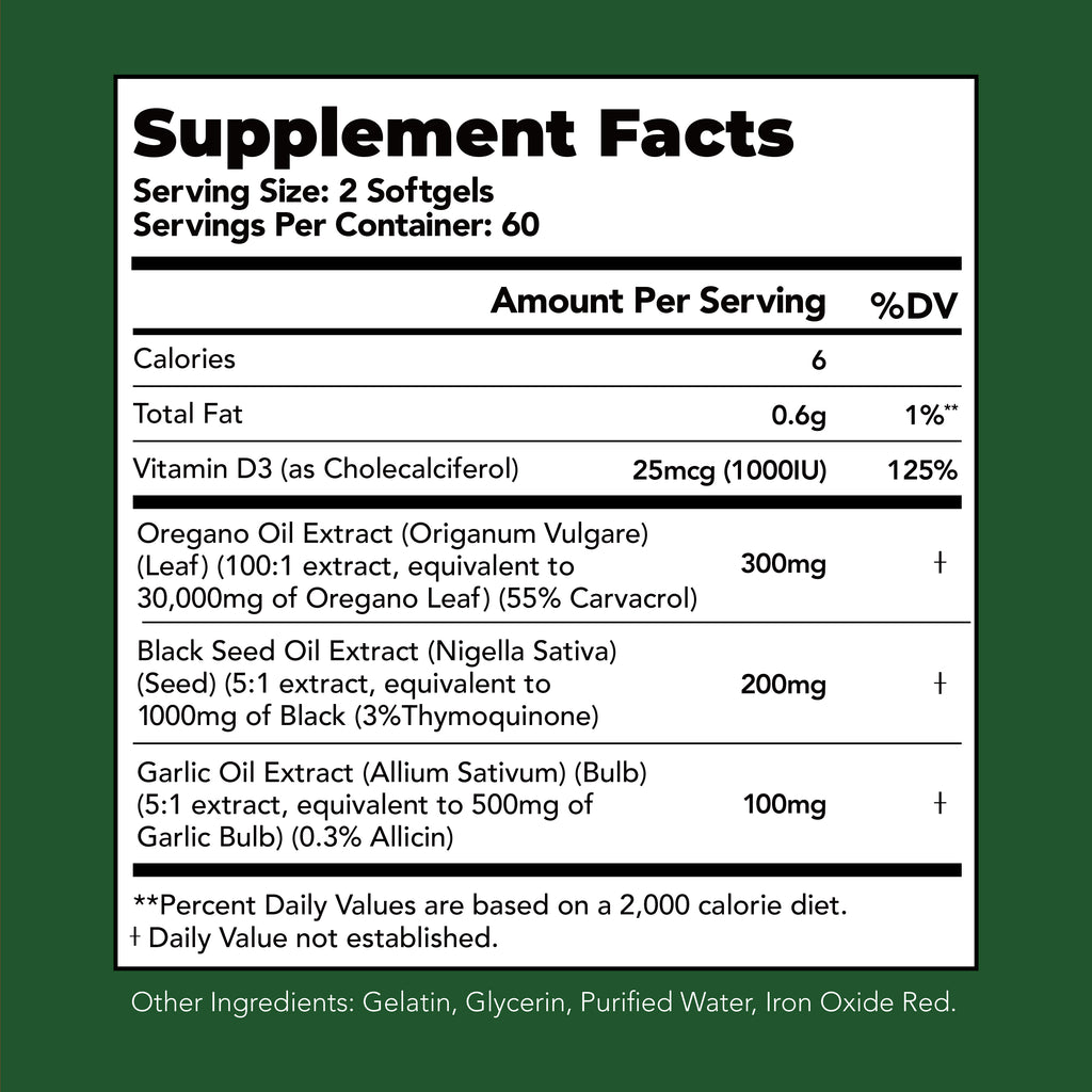 Oil of Oregano with Black Seed Oil Softgels 4-in-1 Immune Support & Digestive Health